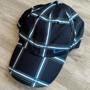 Nike Golf Hat Ball Cap Black & Blue Windowpane Plaid